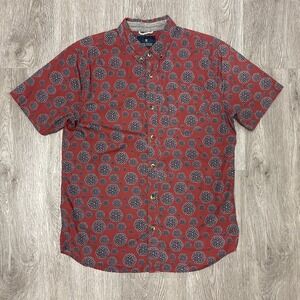 Roark Revival Button Down Shirt Mens Size M Red Geometric Short Sleeve Cotton